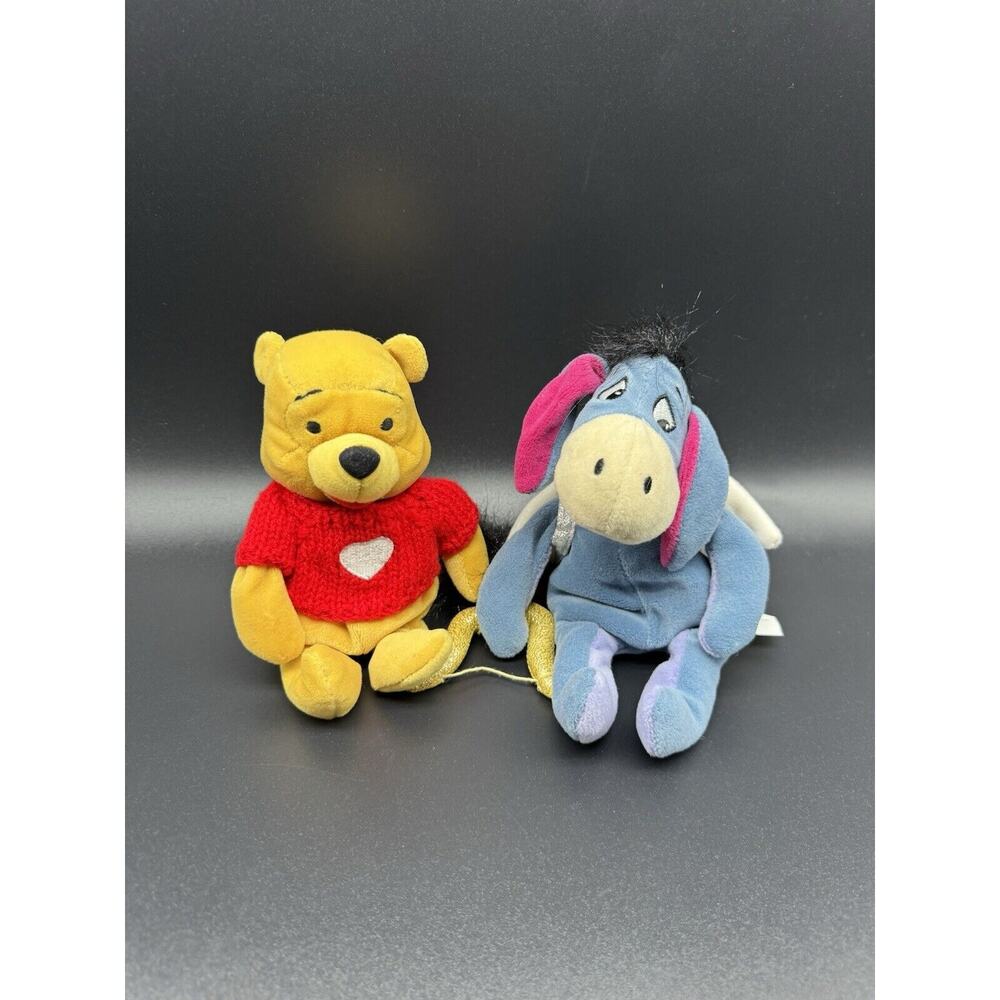 Disney Winnie The Pooh Cupid EEYORE & Pooh W/ Red Sweater‎ Bean Bag Plush